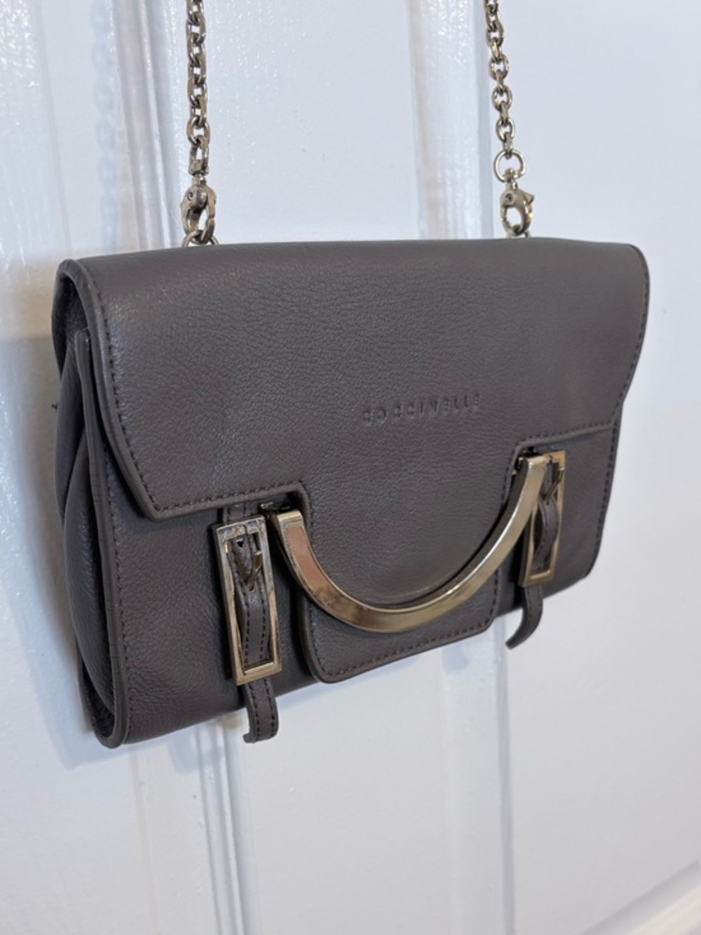 Coccinelle Celeste Gray Italian Leather Bag Silver Hardware